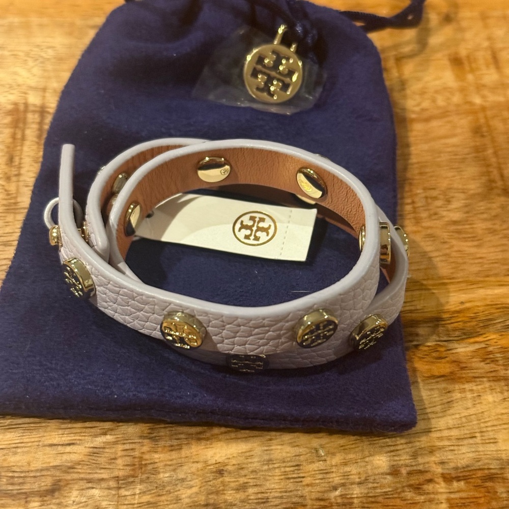 Tory Burch Double Wrap Logo Leather Studded Bracelet NWT